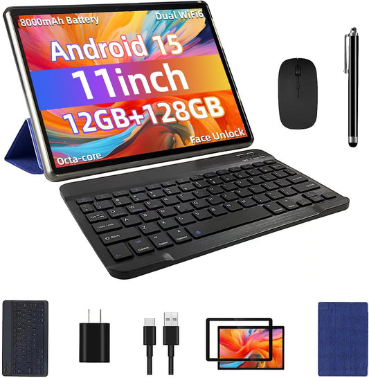 2025 Android 15 Tablet 11inch, Support Face Unlock, 18W Fast Charging, 12GB+128GB+1TB Expand, Octa-core CPU, 8000mAh Large Battery WiFi6, Touchscreen Display, Widevine L1 Tableta, 2in1 Tablet PC