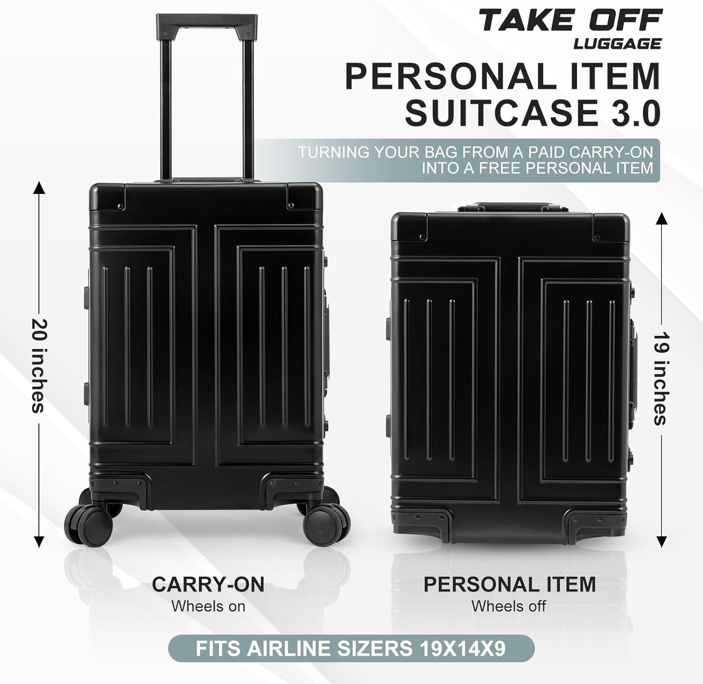 All Aluminum Carry On Luggage，Cut from Whole Aluminum Sheet，22x14x9 Airline Approved ，（3rd Generation，Premium Metal zipperless suitcase ） (black, 20inch)