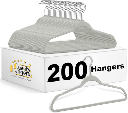 Quality Hangers Clothes 200 Pack - Non-Velvet Plastic for -Heavy Duty Coat Hanger Set -Space-Saving Closet with Chrome Swivel Hook, Functional Non-Flocked Hangers, Black, 17.5'' (PL020/ctn)