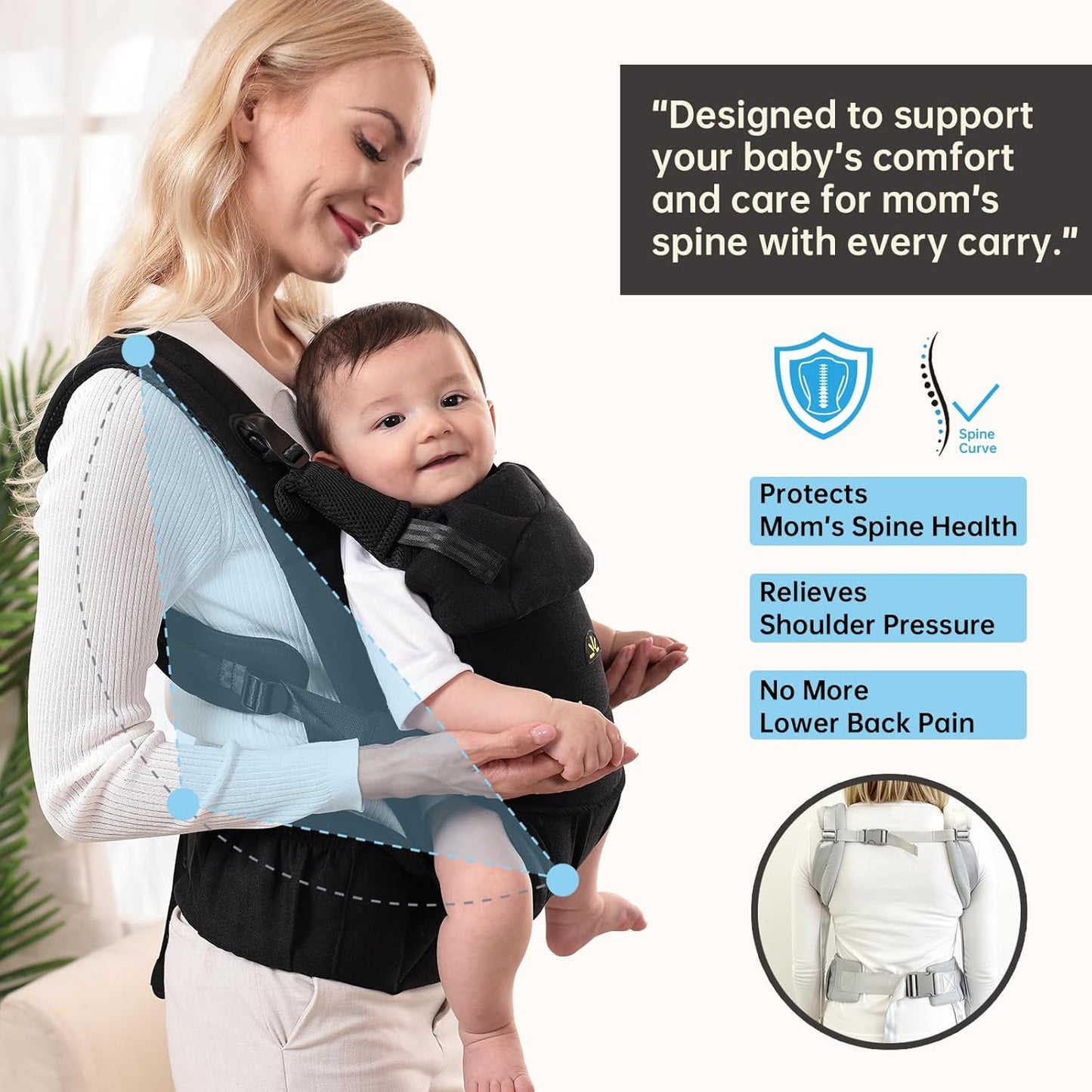 Baby Carrier for Newborns to Toddlers, Adjustable, Ultra-Soft and Weightless, Ergonomic Baby Carrier with Head Support, Baby Travel Gear, Baby Essentials (Black)