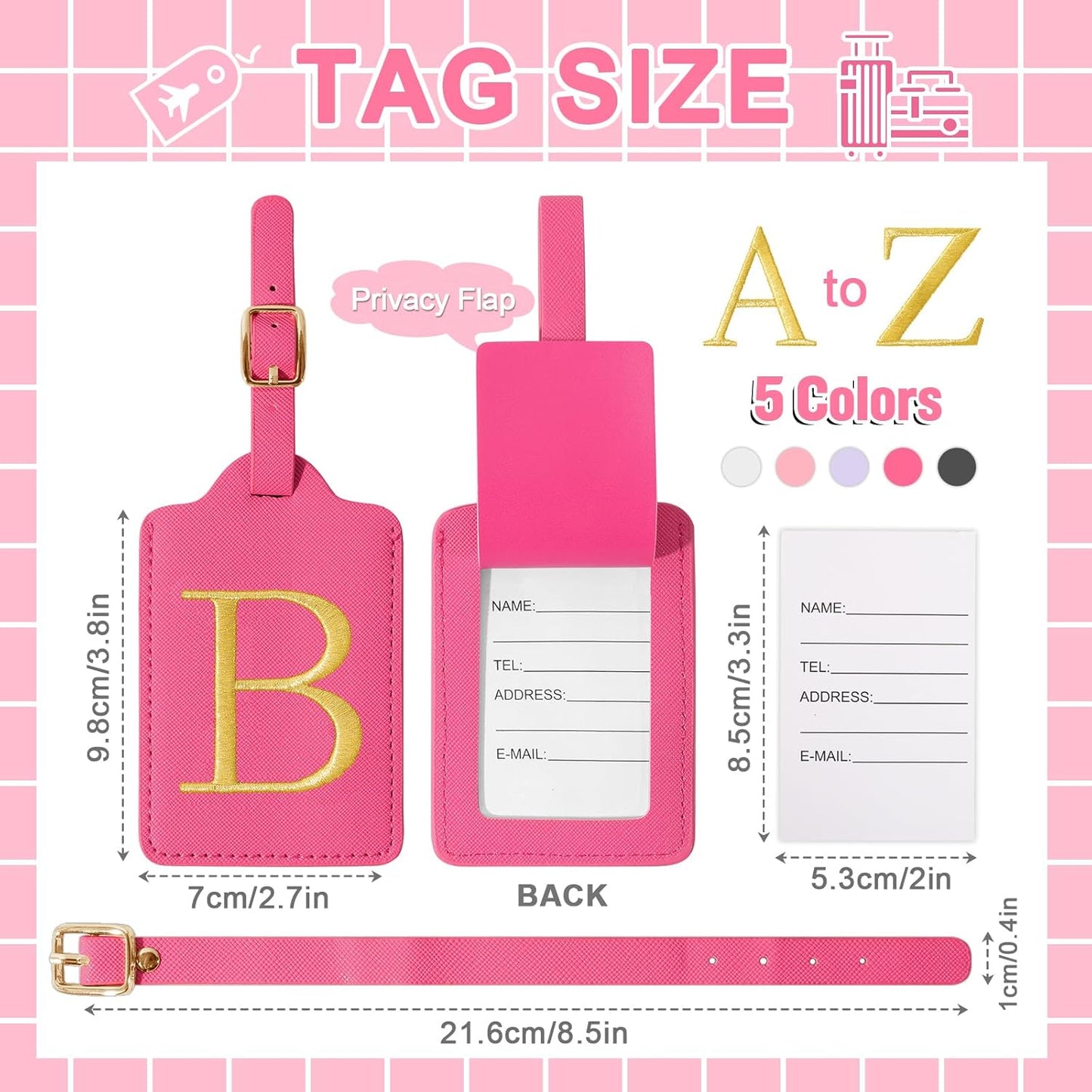 izuzta Personalized Initial Luggage Tags, Rose Red Leather, Embroidered Custom Monogram, Privacy Cover, TSA Approved, 1 Count, Rectangular, Luggage Tag