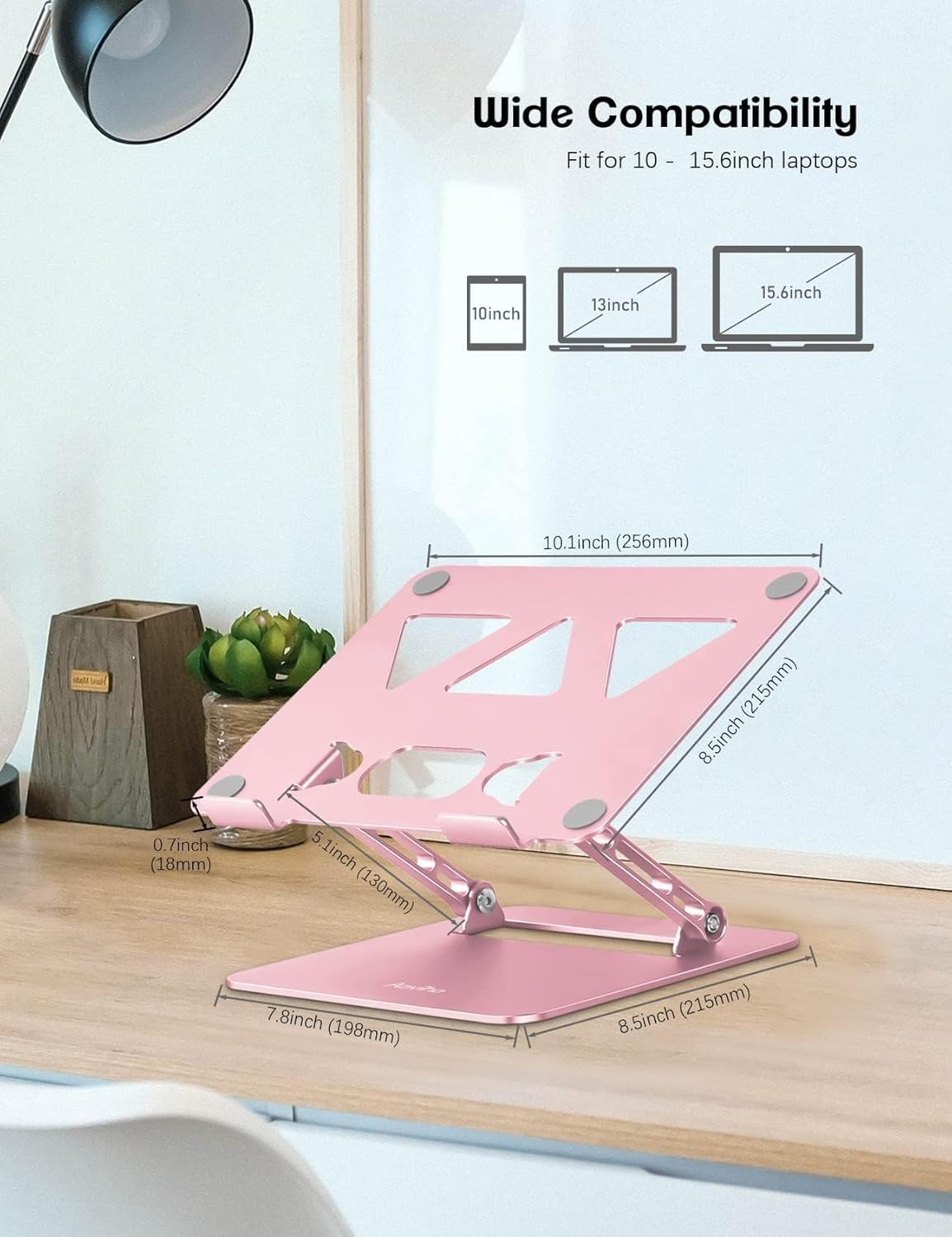 Laptop Stand Holder, Adjustable Desk Laptop Riser, Foldable Notebook Computer Stands for MacBook Air Pro HP Lenovo Dell Samsung Chromebook, Up to 15.6 inch, Rose Gold