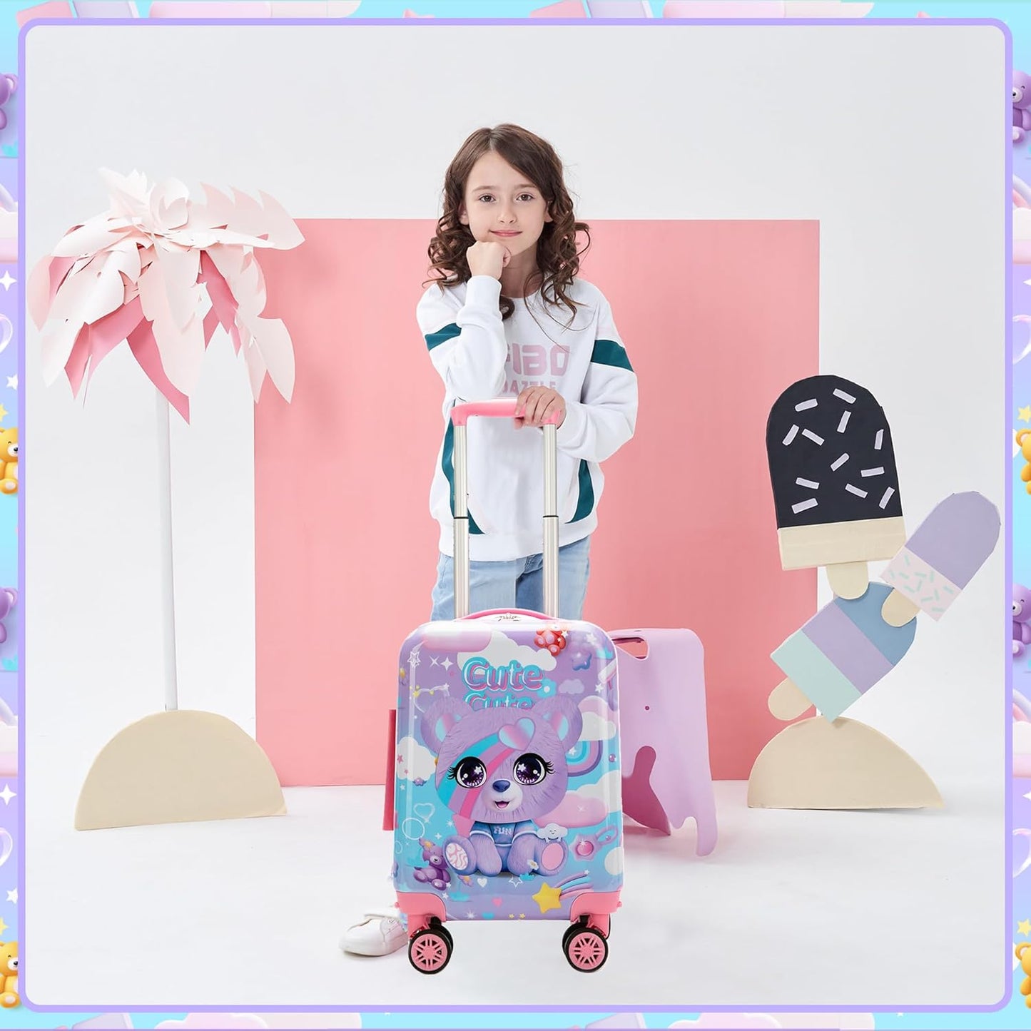 Kids Suitcase Set for Girls Hardside Luggage with Spinner Wheels 2 Piece 16inch Toddler Suitcase for Girls Travel Carry on Luggage Airline Approved