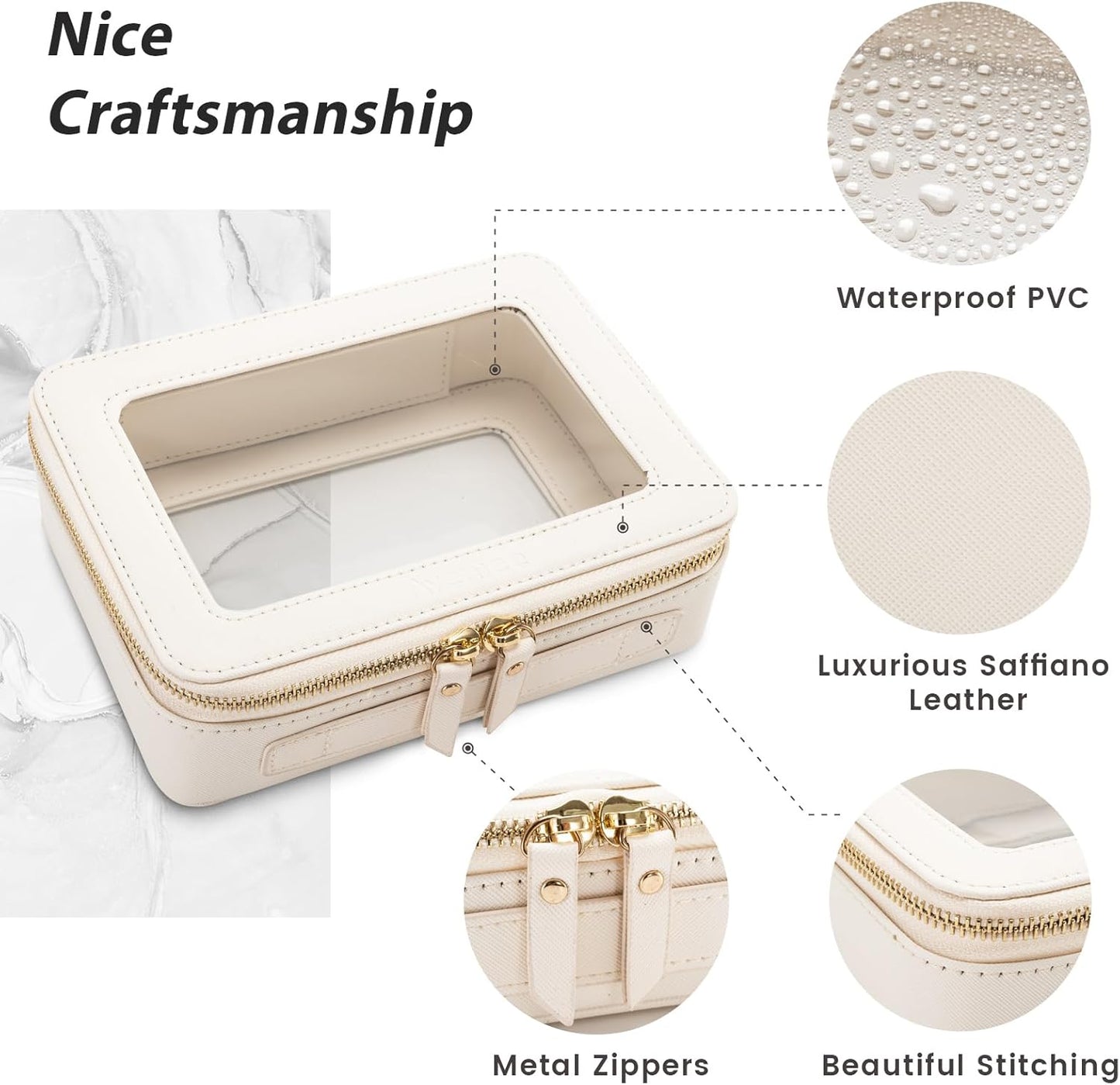 Aveniee Clear Makeup Bag Organizer,Large Travel Toiletry Bag for Women, Waterproof Cosmetic Pouch with Zippers,Car Organizers and Storage Case for Accessories,White