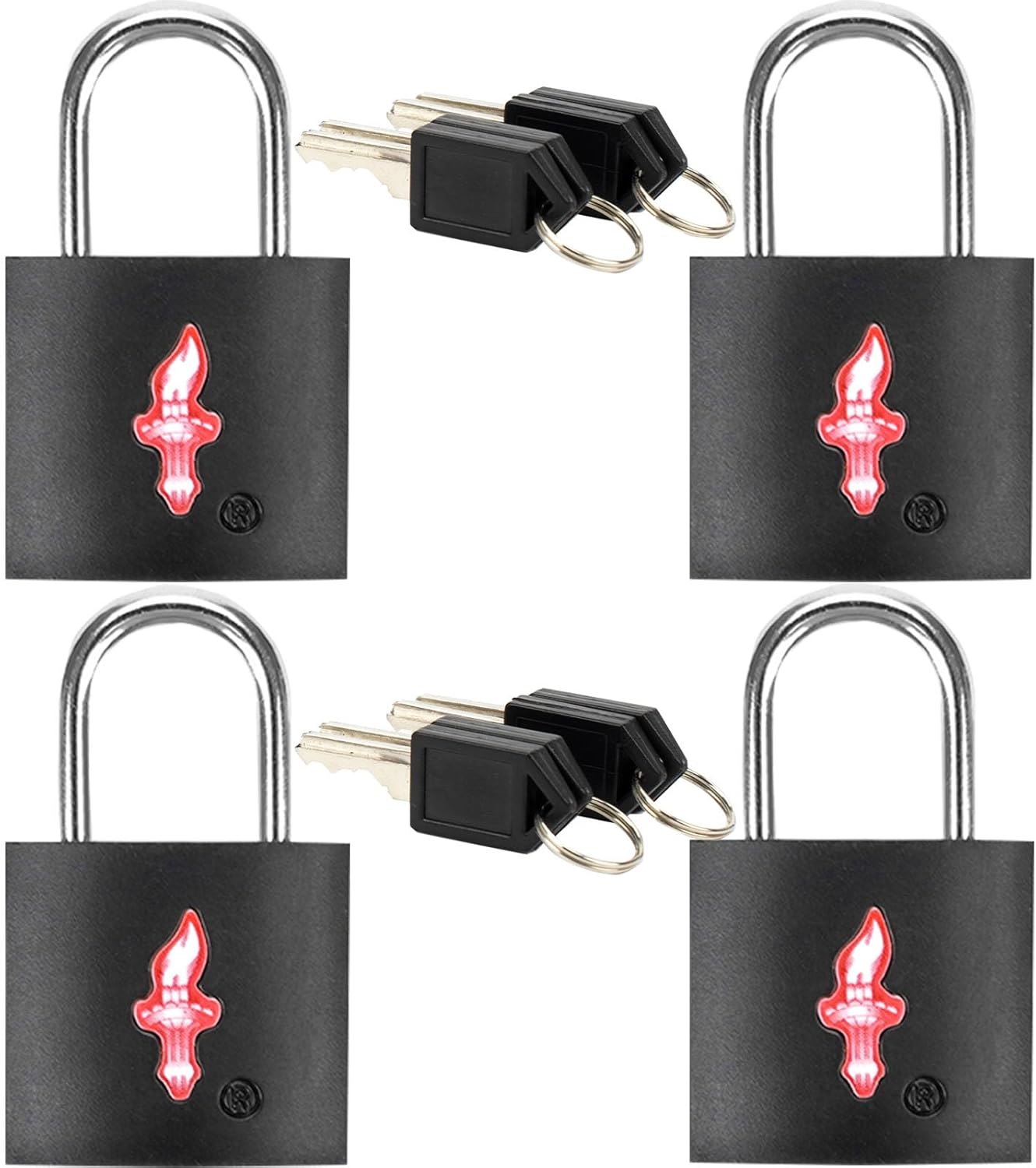 4 Pack TSA Luggage Locks with Key - Black Neon Square for Suitcase Backpack Travel Security Accessories