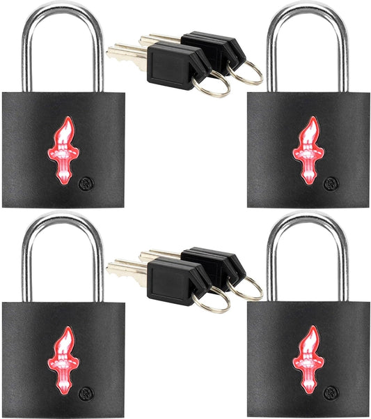 4 Pack TSA Luggage Locks with Key - Black Neon Square for Suitcase Backpack Travel Security Accessories