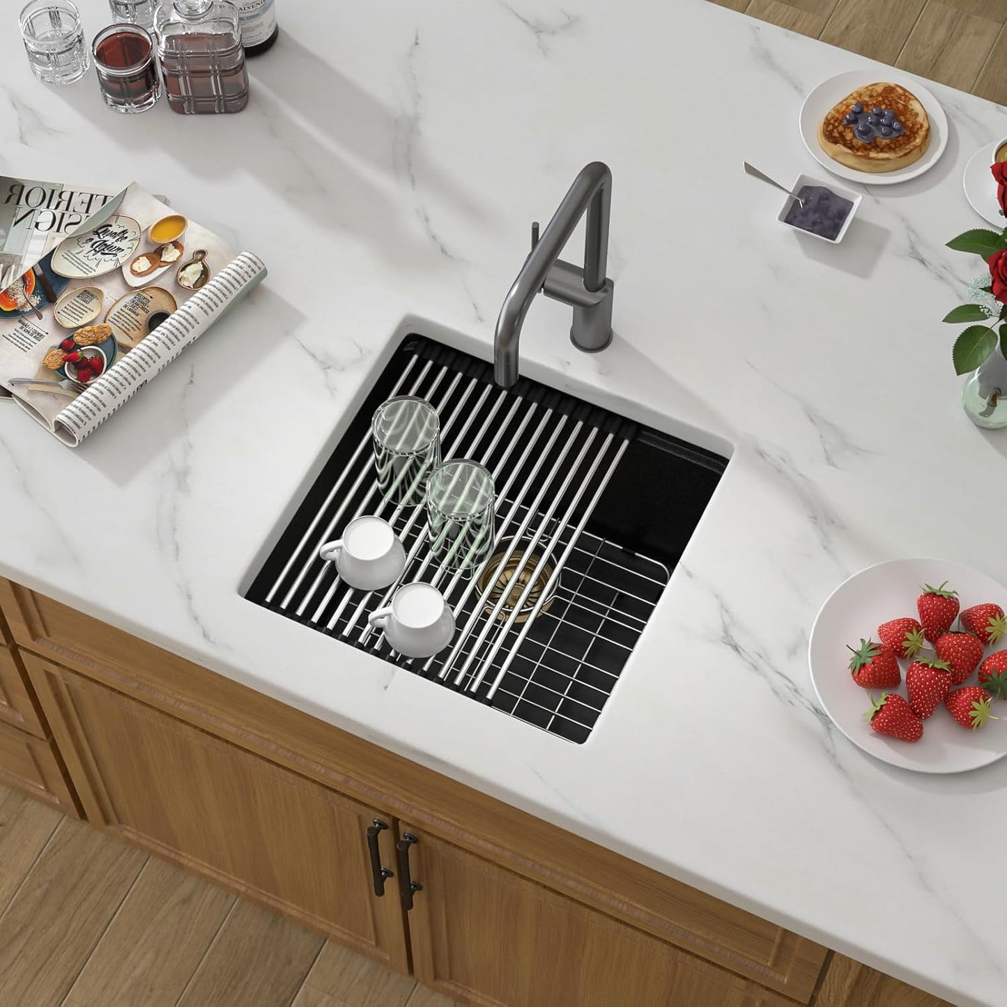 18 Black Granite Composite Bar Sink 18x18 Single Bowl Granite Composite Undermount Small Kitchen Sink Small Wet Bar Sinks with Workstation Quartz Natural Stone