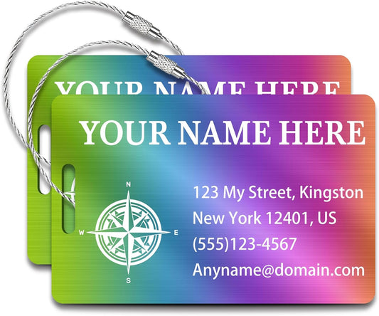 Personalized Luggage Tags for Suitcases (2/4/6/8 Pack) - Custom Engraved Metal Travel Tag, Customizable Pattern/Name/Text for Bags Backpacks Suitcases