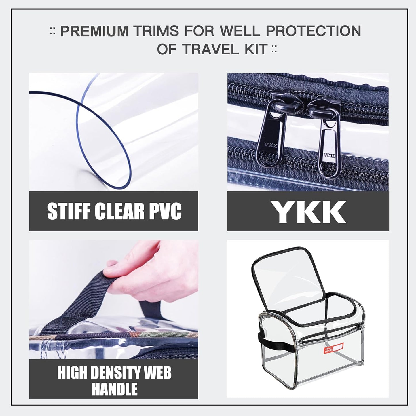 Rough Enough Clear Makeup Toiletry Bag Cosmetic Organizer Large Medicine Pouch with Zipper for Women Travel Accessories Essentials Pouch Toiletries Airport