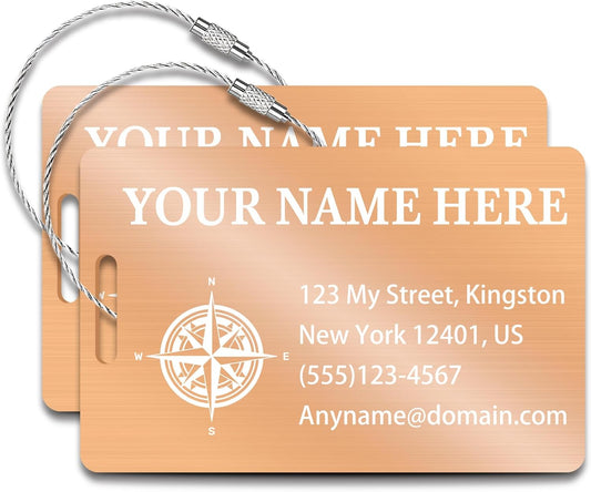 Personalized Luggage Tags for Suitcases (2/4/6/8 Pack) - Custom Engraved Metal Travel Tag, Customizable Pattern/Name/Text for Bags Backpacks Suitcases