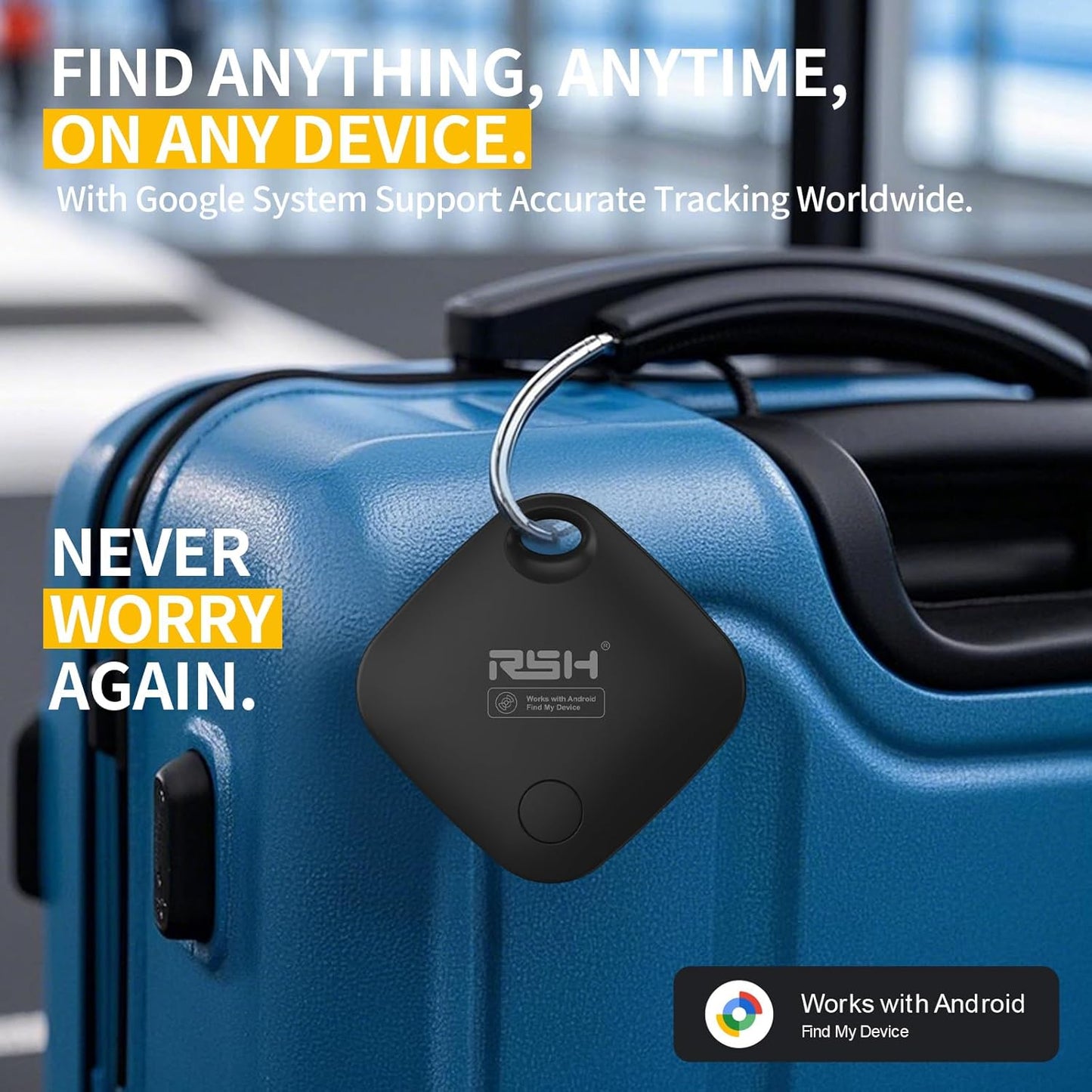 Air Tracker Tag for Android 4 Pack Luggage Tracker Tags Works with Google Find Hub App(Not for iOS) Bluetooth Tracker Key Finder and Item Locator for Luggage, Backpack, Suitcases, Replaceable Battery