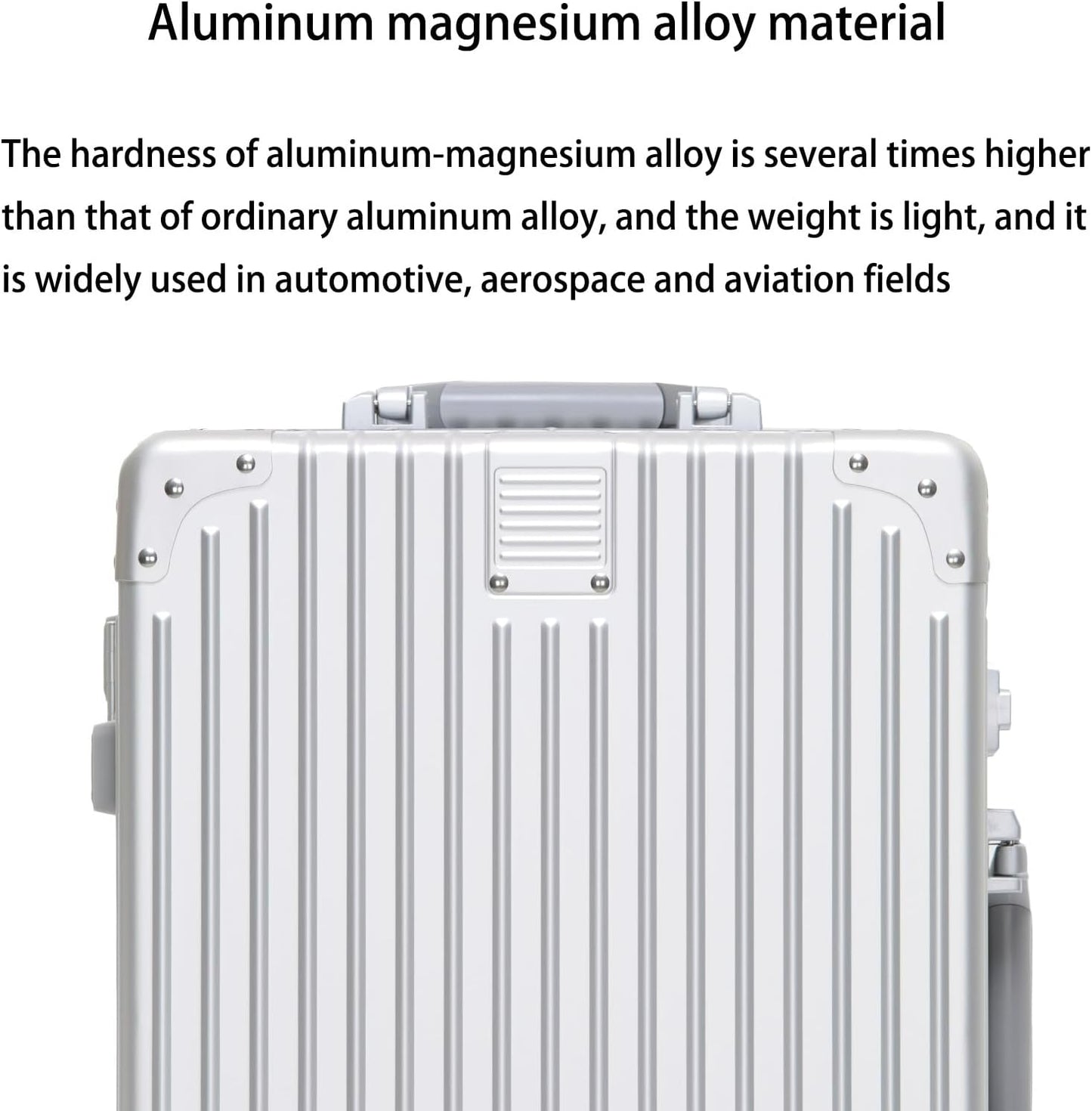 Metal All Aluminum Carry-on Luggage TSA Customs Lock Zipperless Silent Rotary Wheel Business Suitcase Aluminum Frame Set (silvery, 26 '')