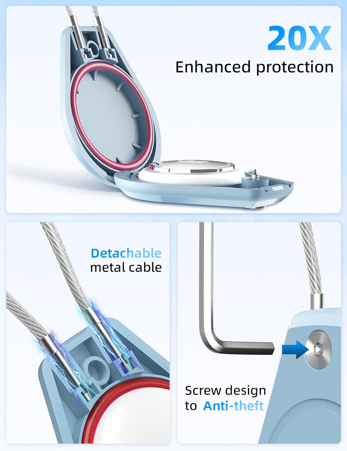 4 Pack Waterproof Secure Holder for AirTag Accessories, Anti-Theft Track Case with Steel Cable, Ultra Durable Scratch-Resistant Cover -Compatible with Apple AirTag for Keychain,Car,Bike,Luggage, Pet