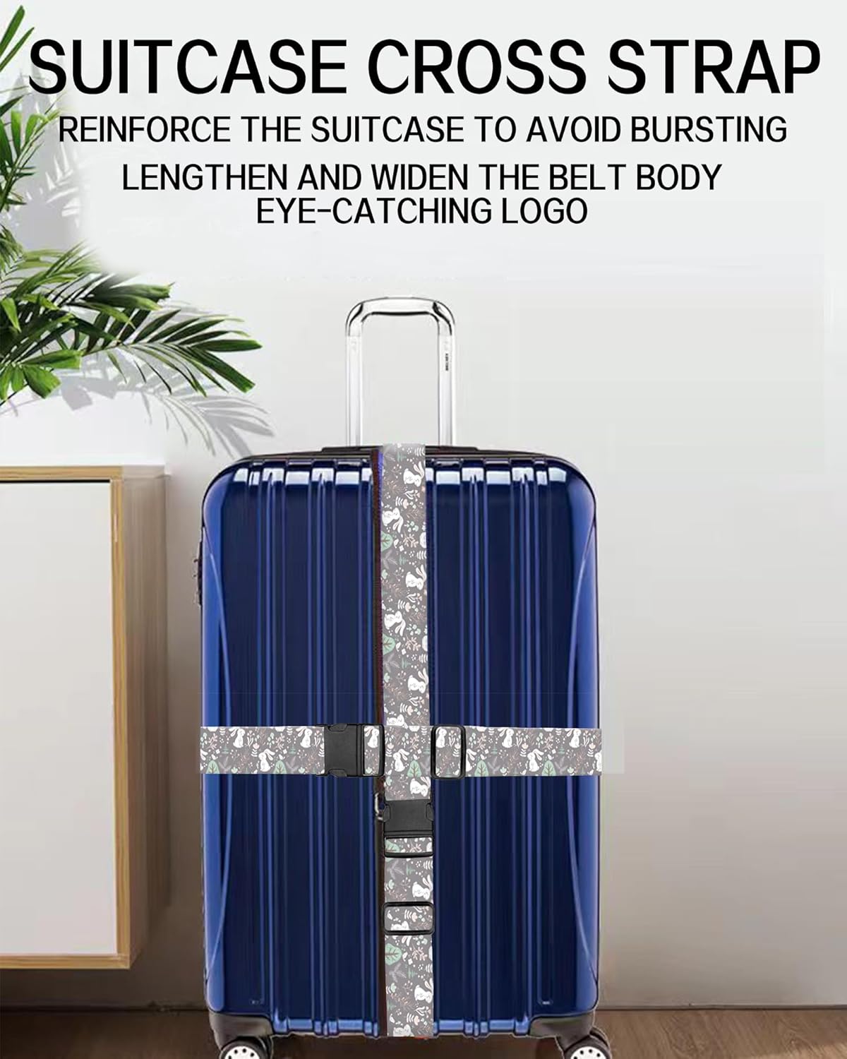Luggage Straps for Suitcases, Adjustable Travel Belt, Durable Wide Luggage Strap, Cute Suitcase Strap Identifiers with Buckle, Bag Straps for Luggage, Cute Rabbits
