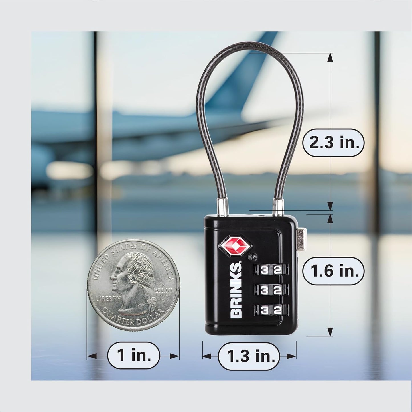 Brinks TSA Accepted Indicator Luggage Lock, Black - Ressetable Combination, 2.5 inch Long Shackle, New More Secure TSA008 Key, 4 Pack