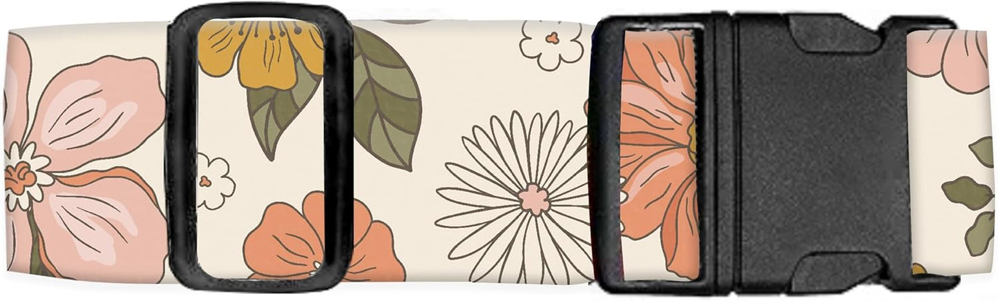Luggage Straps for Suitcases Travel Belt Accessories, Cute Suitcase Strap, Adjustable Luggage Belt Strap, Heavy Duty with Quick-Release Buckle Luggage Strap Retro Boho Flowers
