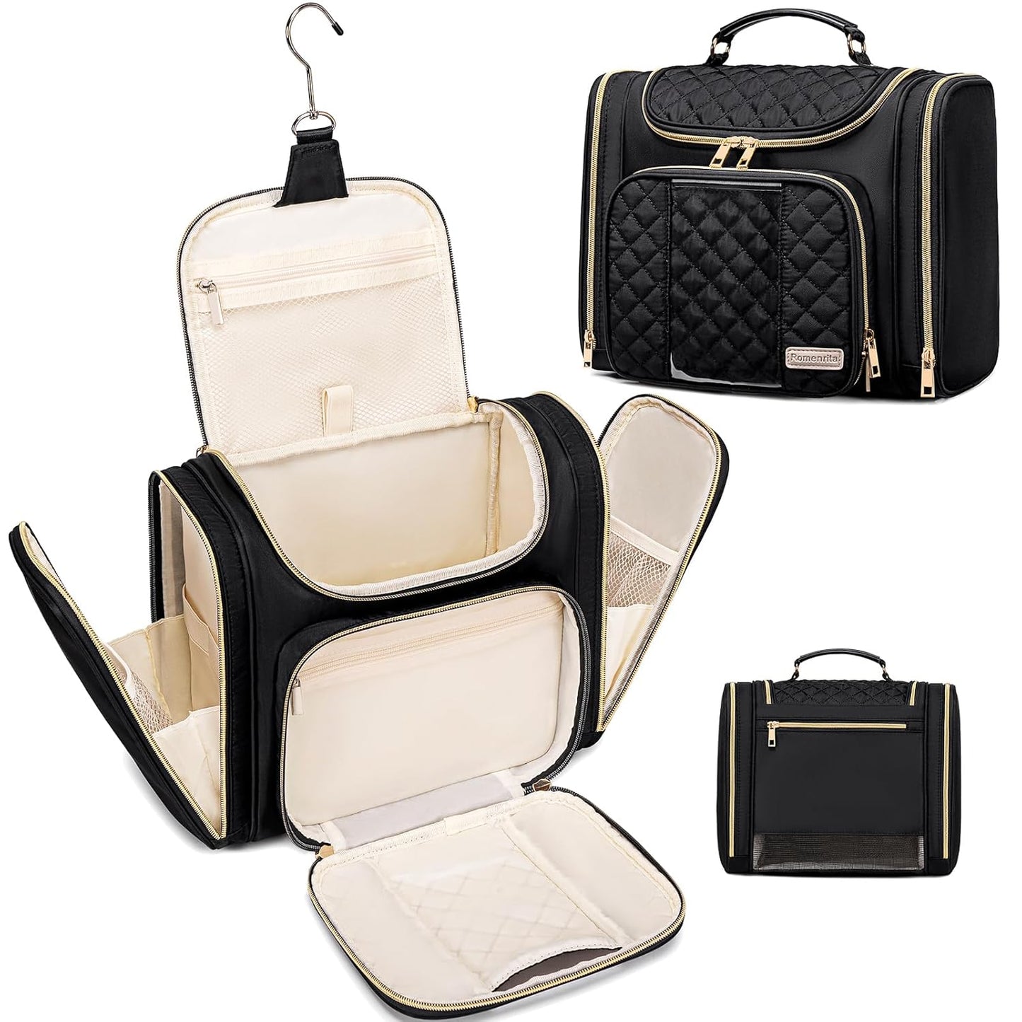 Travel Toiletry Bag for Women, Hanging Toiletry Bag, Bathroom Bag Portable Shower Caddy for College Dorm Travel Shower Bag for Women Water-Resistant Cosmetic Makeup Bag (Black)