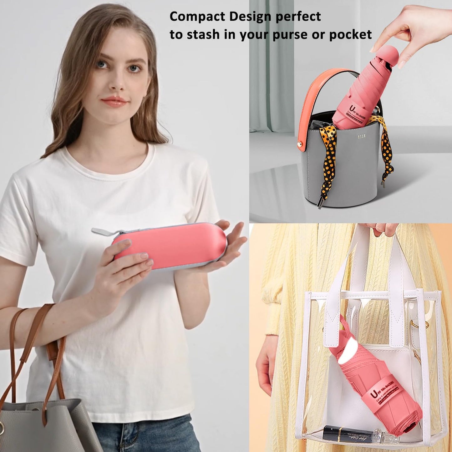 BAODINI Travel Mini Umbrella for Purse With Case Small Compact UV Sun Protection Sun Lightweight Tiny Pocket Umbrella for Women Kids and Men