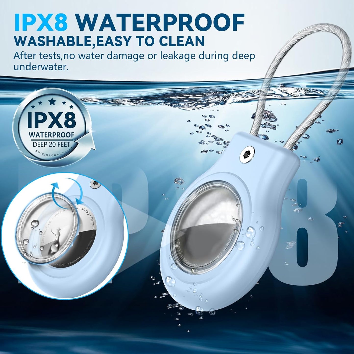 Waterproof Airtag Holder,Airtag Case with Secure Lock,Airtags Keychain for Apple Airtag,Anti-Lost Protective Cover Air tag Accessories for GPS Item Finder Tracker Luggage,Bag,Key,Pet,Cat Dog,Sky Blue