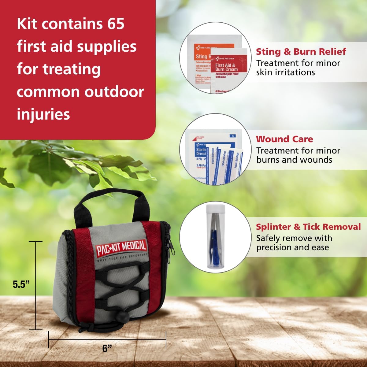Pac-Kit Trailblazer 1 Outdoor First Aid Kit for Hiking, Camping and Outdoor Travel, 65 Pieces