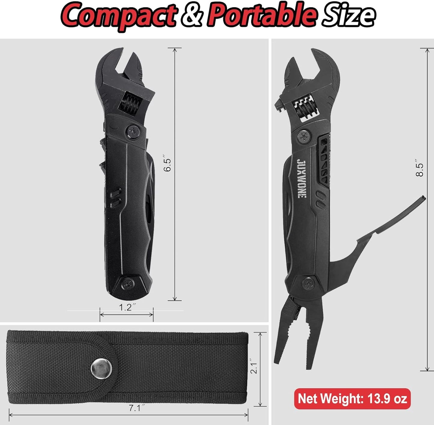19-in-1 Multitool Wrench – Stainless Steel Adjustable Wrench with Pliers, Knife, Wire Cutter, Saw, Screwdrivers – Compact EDC Pocket Tool for Camping, DIY Repairs, Gift for Men