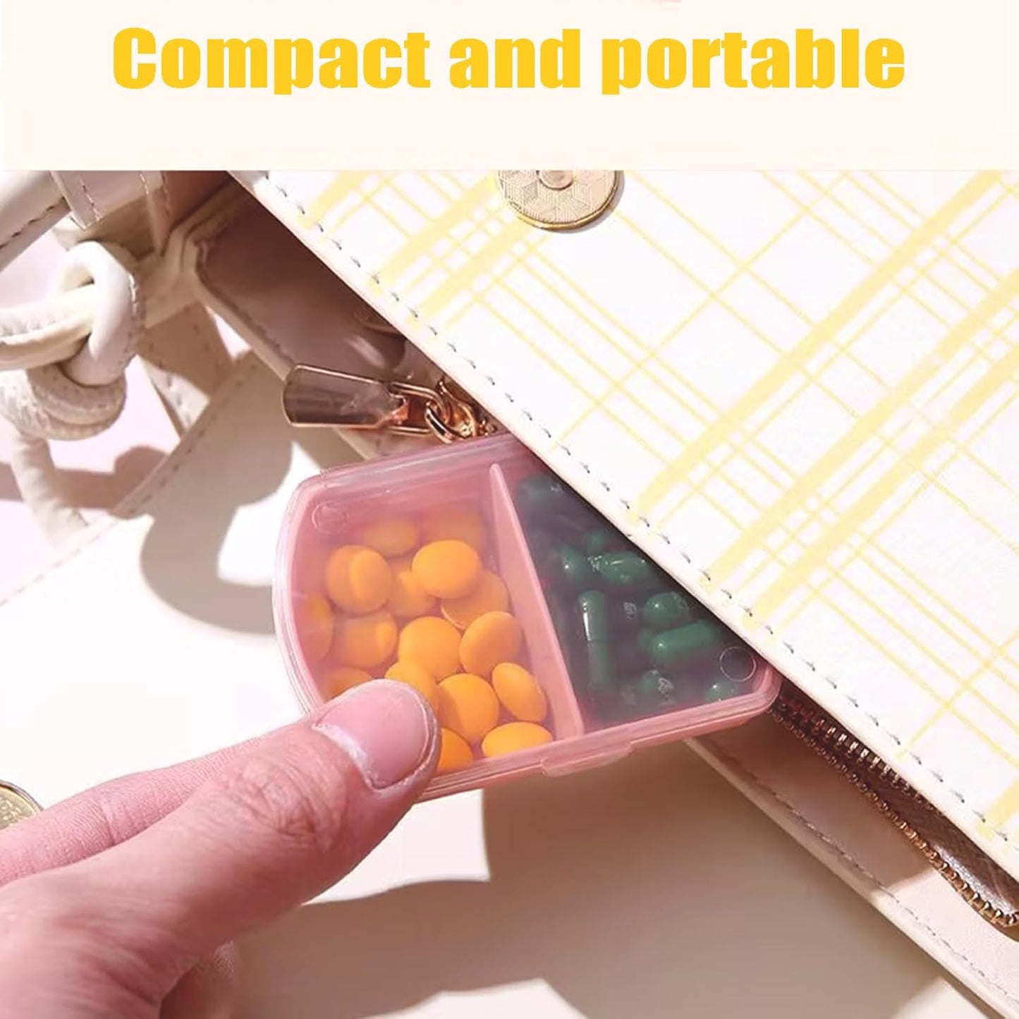 2PCS Small Pill Case Travel Pill Box Cute Pill Organizer for Purse Portable Daily Medicine Organizer 2 Compartment Pill Holder for Vitamins, Fish Oil, Supplements