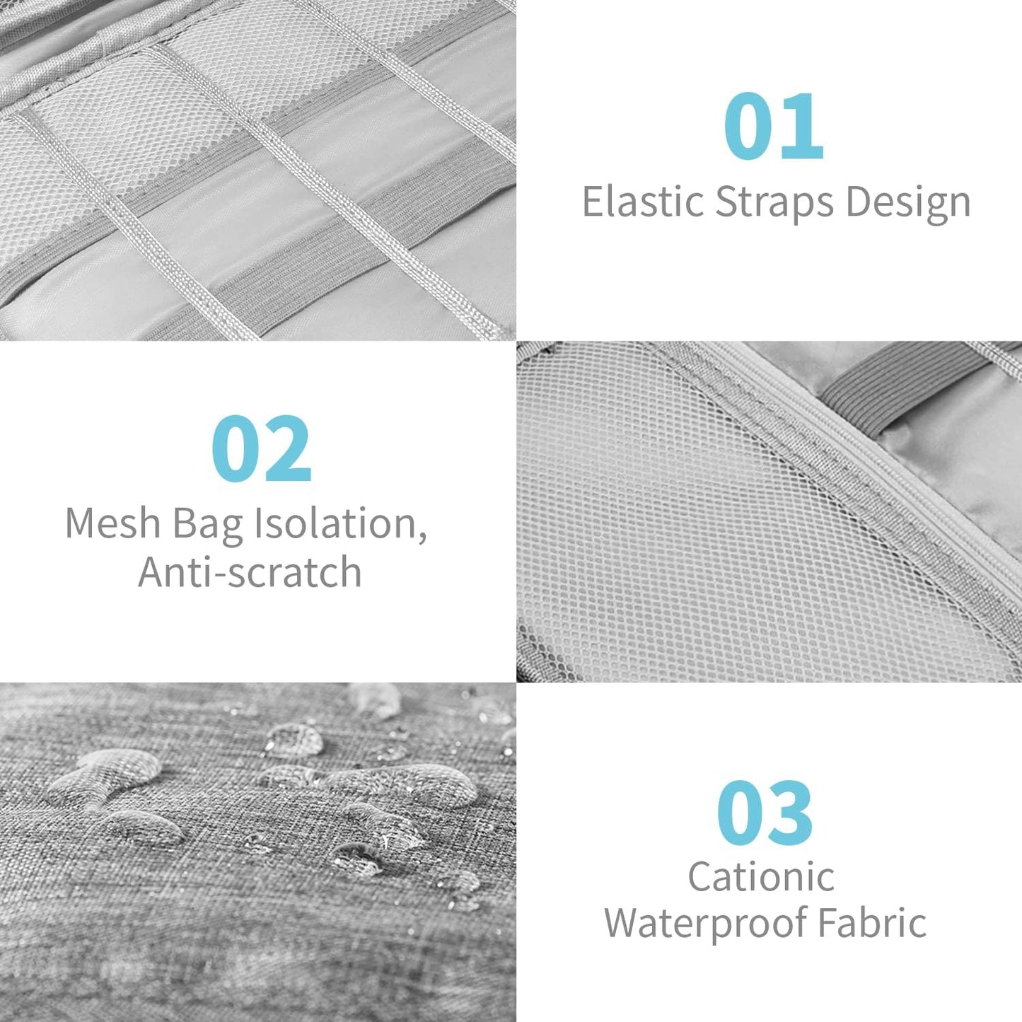 Electronics Organizer Travel Case,Electronic Accessories Storage Bag,Portable Waterproof Cable Organizer Bag,with 5 Cable Ties，for Travel,Work-Grey