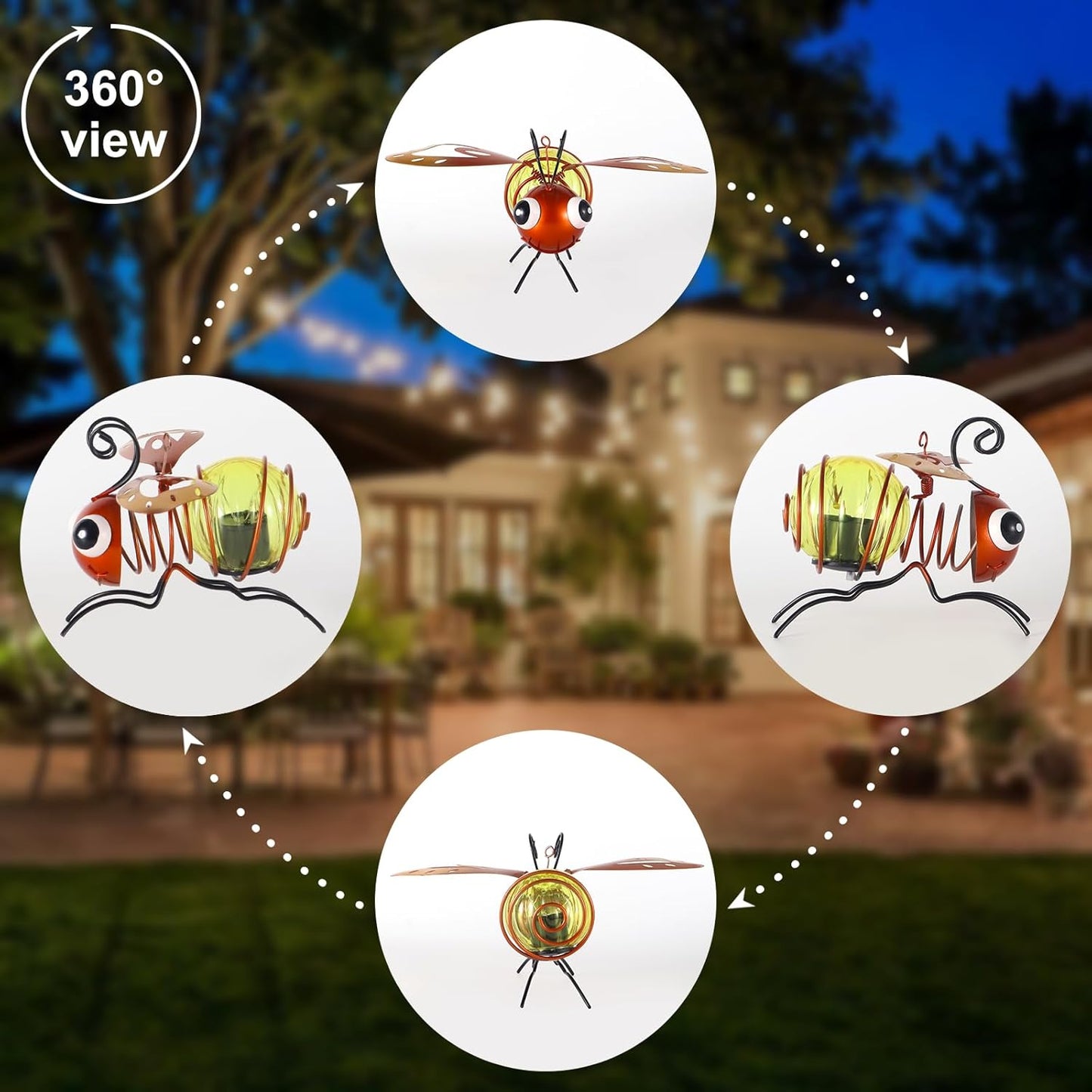 2 Pack Bee Solar Outdoor Hanging Lantern Creative Small Sculpture Lights Durable Waterproof Lamp Suitable for Festivals Garden Decor Birthday Gifts for Grandma Mom Women Girl