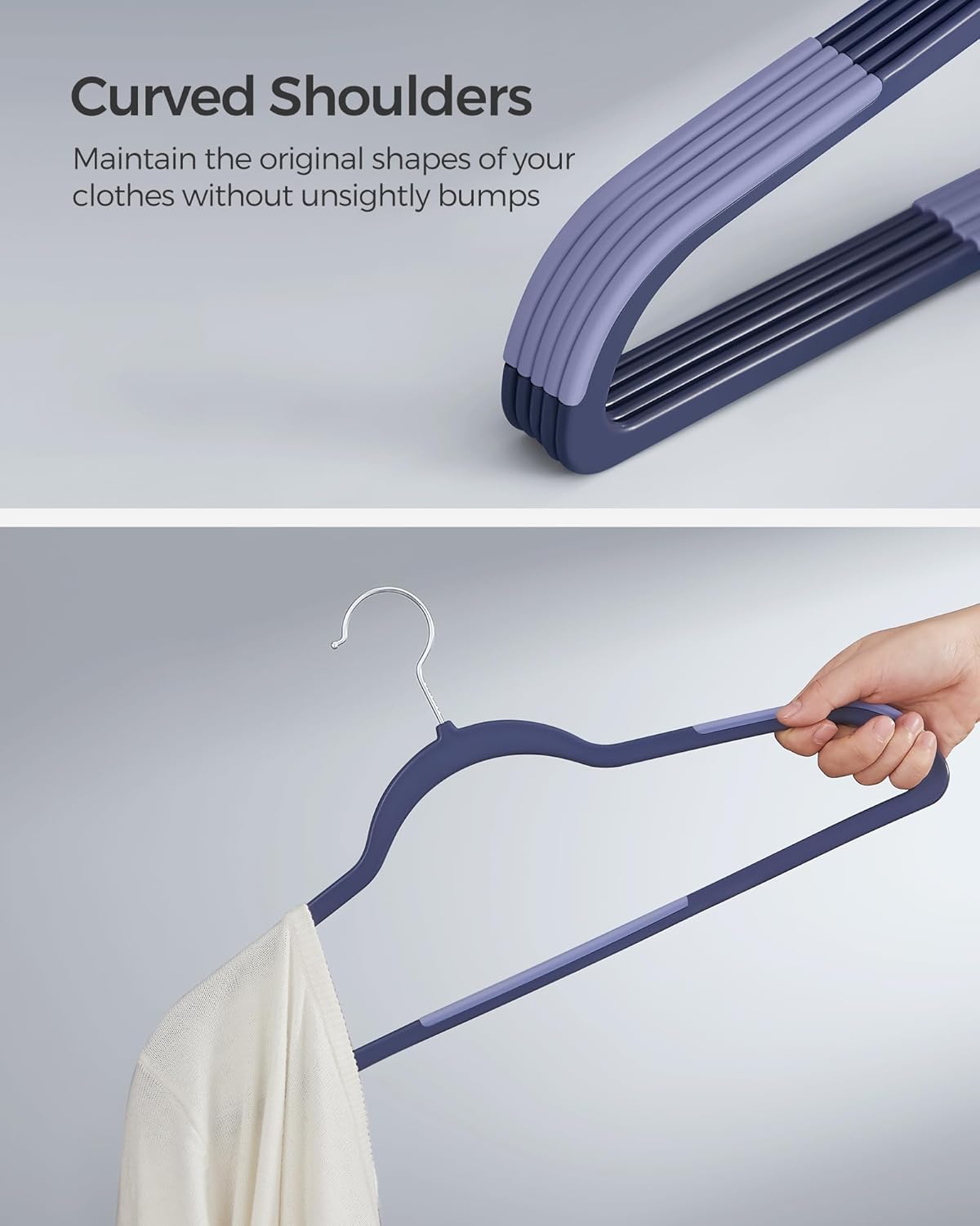 SONGMICS Clothes Hangers, Pack of 50 Plastic Coat Hangers, Space-Saving, Dark Blue Ash and Light Blue Ash UCRP050C05