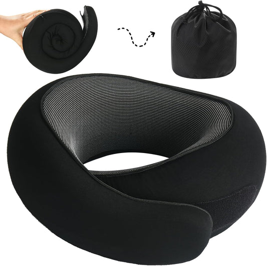 Neck Pillow, Travel Pillow uses Memory Foam to Support Neck Comfort, Ideal Companion for Airplane and car Travel, Compact, Convenient, and Versatile Airplane Sleep Pillow(Black)