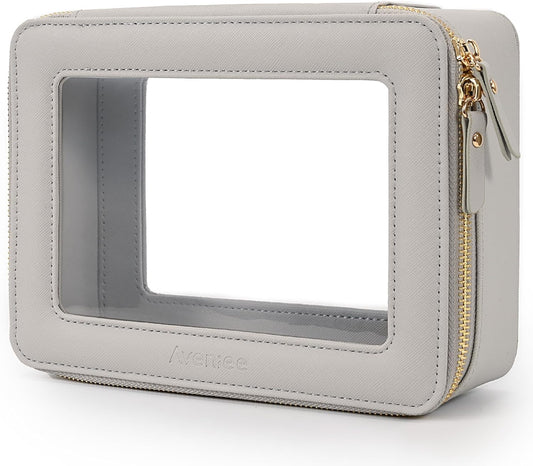 Aveniee Clear Makeup Bag Organizer,Large Travel Toiletry Bag for Women, Waterproof Cosmetic Pouch with Zippers,Car Organizers and Storage Case for Accessories,Grey