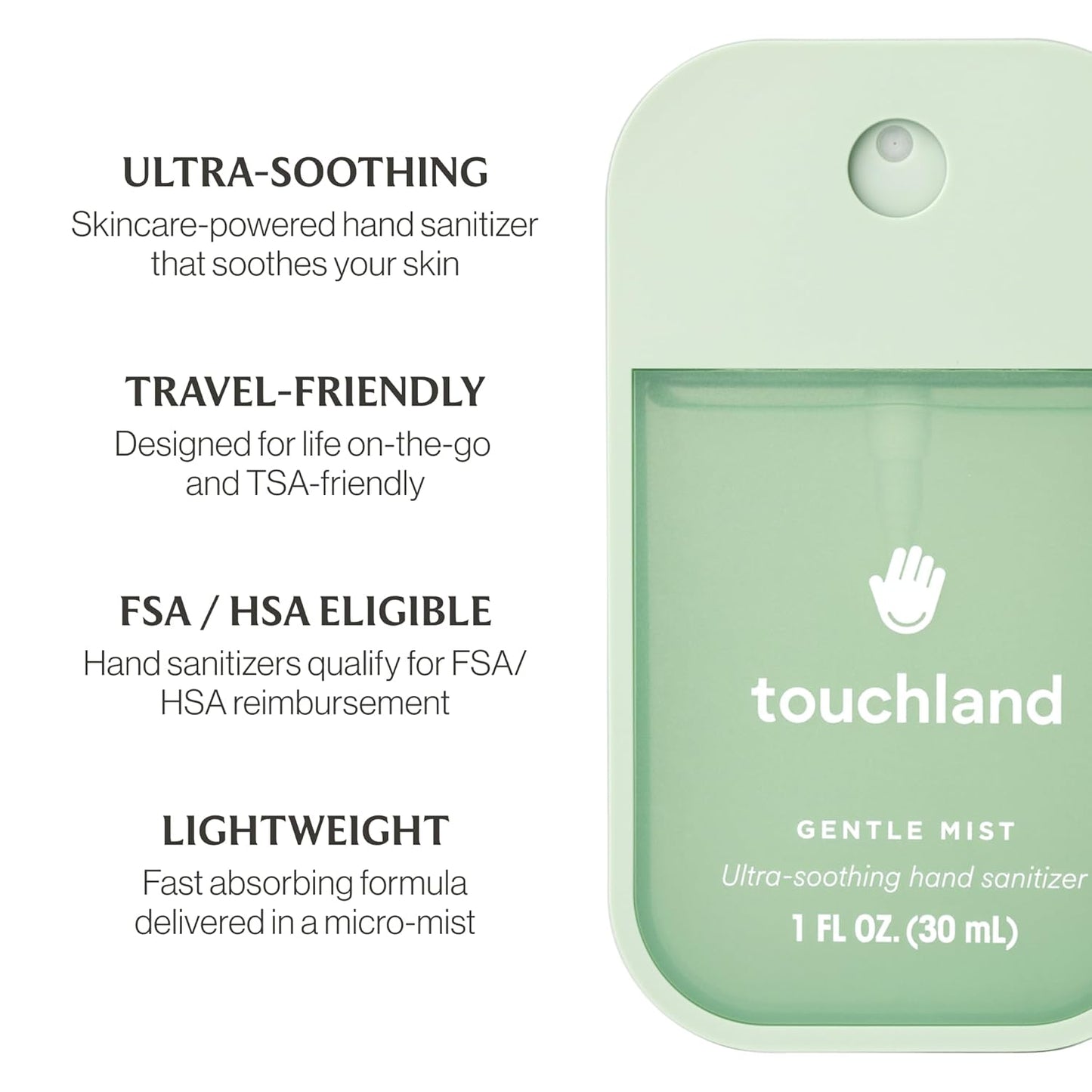 Touchland Gentle Mist Ultra-Soothing Hand Sanitizer Spray, Lily Of The Valley scented, 1FL. OZ. Travel Size