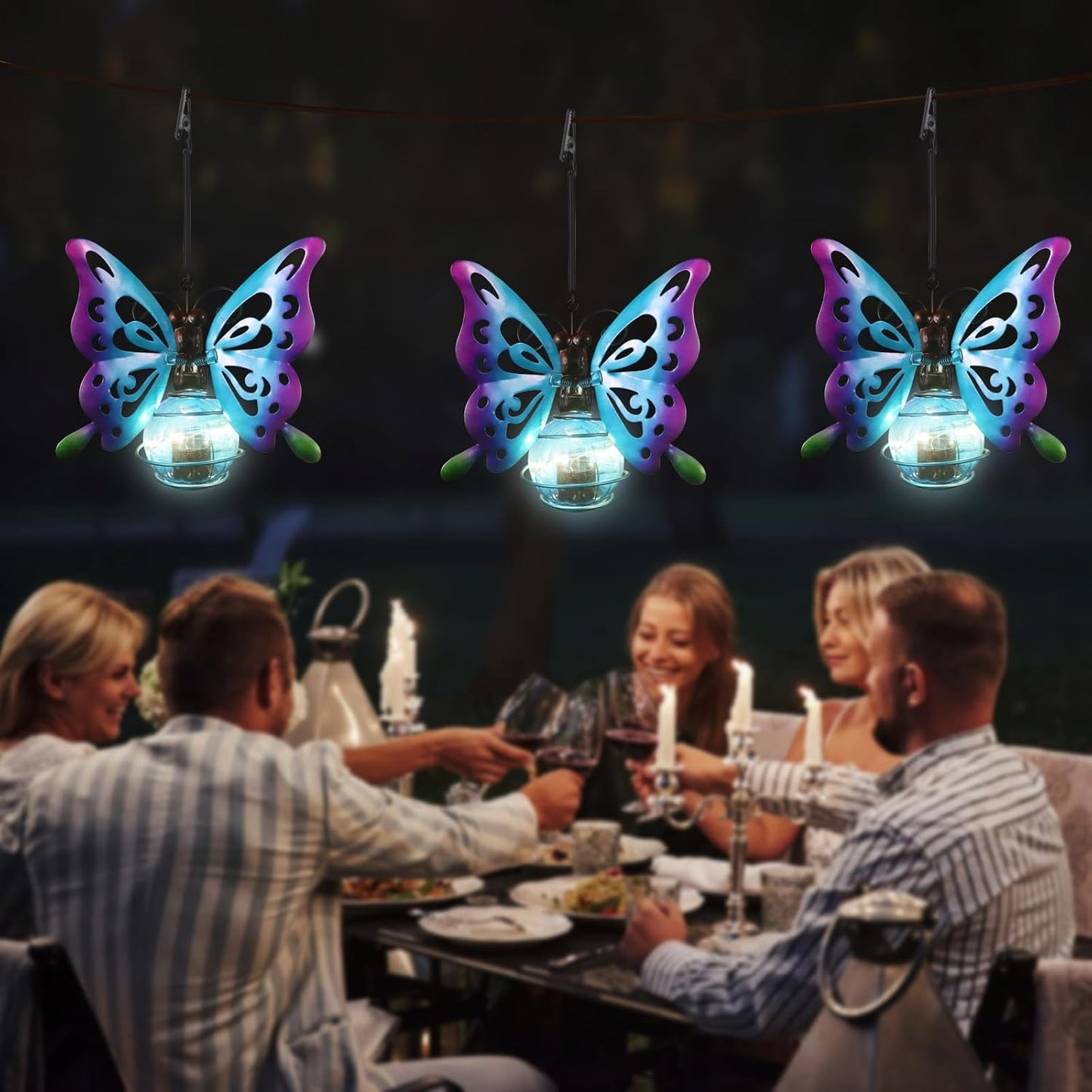 2 Pack Butterfly Solar Outdoor Hanging Lantern Creative Small Sculpture Lights Durable Waterproof Lamp Suitable for Festivals Garden Decor Birthday Gifts for Grandma Mom Women Girl