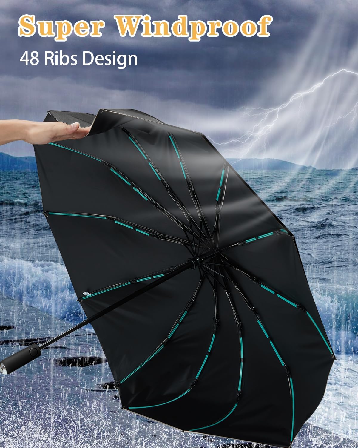 Large Double-Ribs Umbrella Automatic Folding Umbrella for Women Men, Travel, UPF 50+ UV Protection