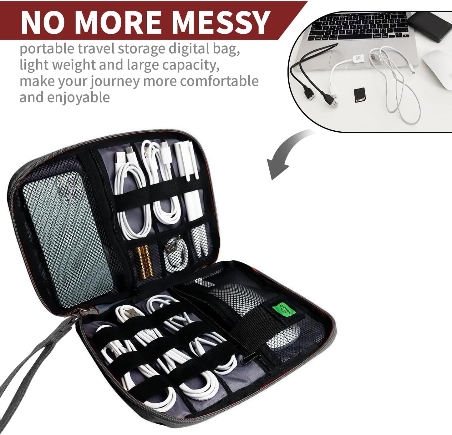 Electronics Travel Organizer,Portable Waterproof Electronic Travel Storage Bag for Small Charging Cord Storage,Charger,SD Card etc,for Travel,Business-Wine Red Black