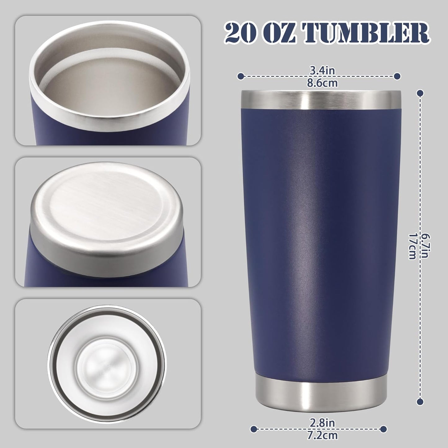 20 oz Tumbler with lid Double Wall Vacuum Insulated Tumblers Stainless Steel Coffee Mug Travel Coffee Tumbler Powder Coated Tumbler Cup Keep Hot&Cold - (Navy 1 Pack)