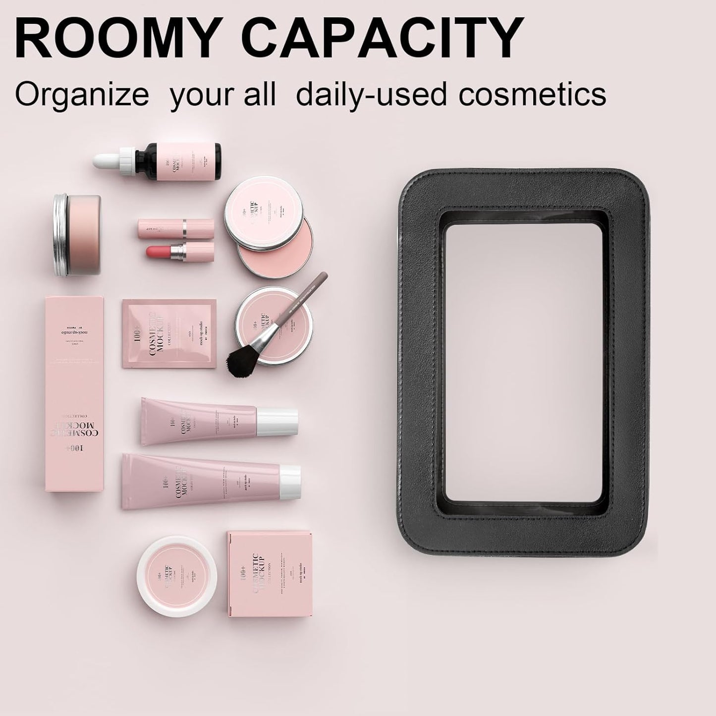 LETGO Clear Makeup Bags, TSA Approved Toiletry Bag with Zipper, Clear Makeup Organizer Fit Carry-on Travel Essentials,Clear Cosmetic Bags for Women Men (O-Black)