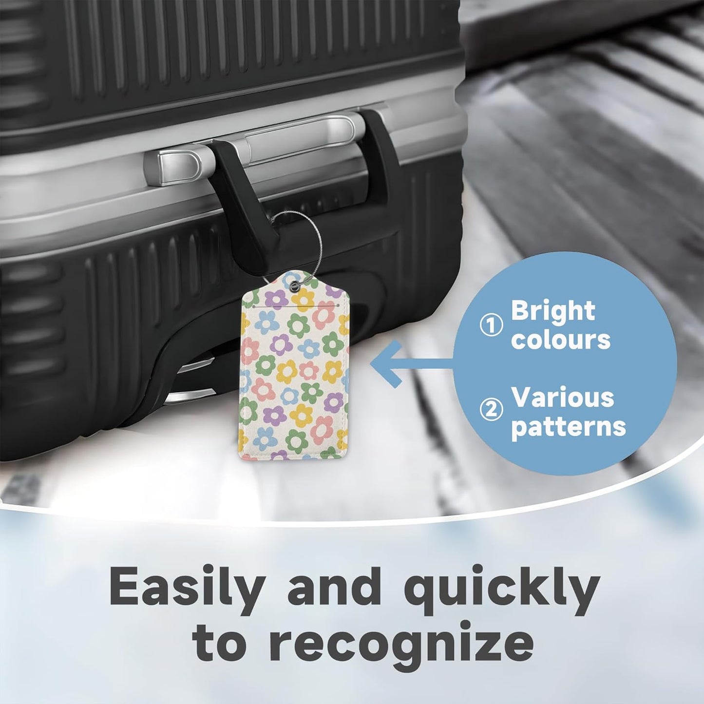 2 Pack Luggage Tag for Suitcase, Vintage Groovy Flower Leather Bag Tags Identifiers Privacy Cover ID Label with Durable Steel Loop for Women Men Kids Girls Travel