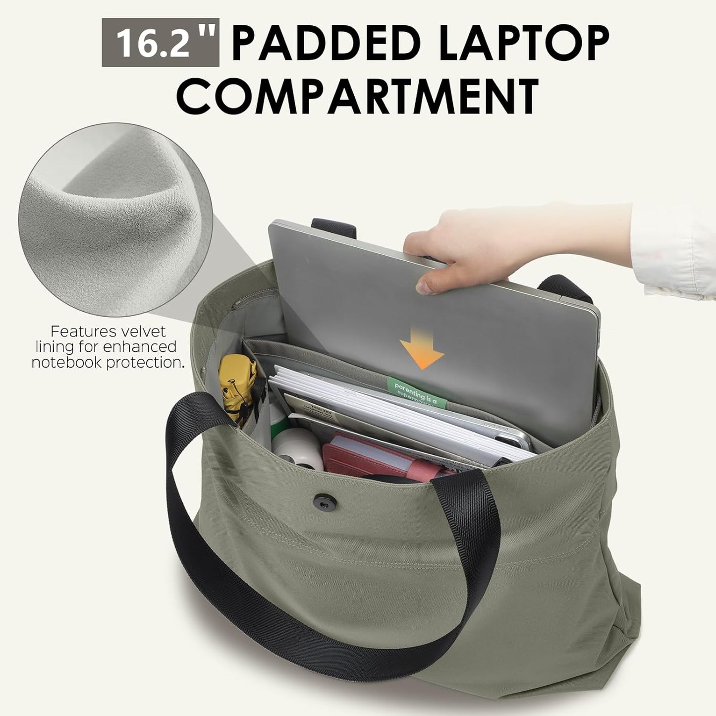 SIMTOP Tote Bag for Women with Magnetic Pocket Water Resistant Polyester 16.2" Laptop Compartment for Travel, Office, Daily