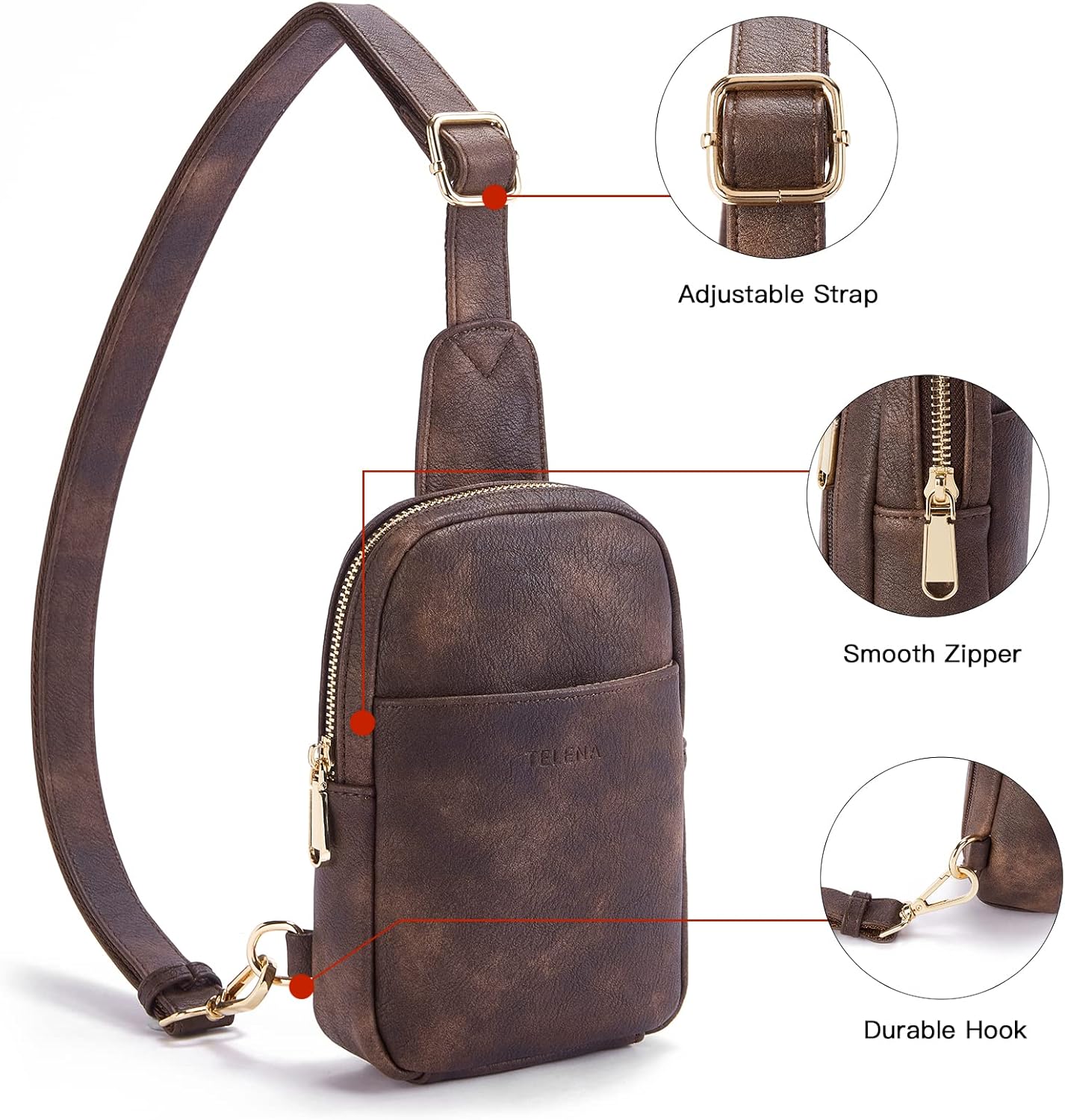 Telena Small Sling Bag for Women Leather Crossbody Fanny Packs Chest Bag for Women