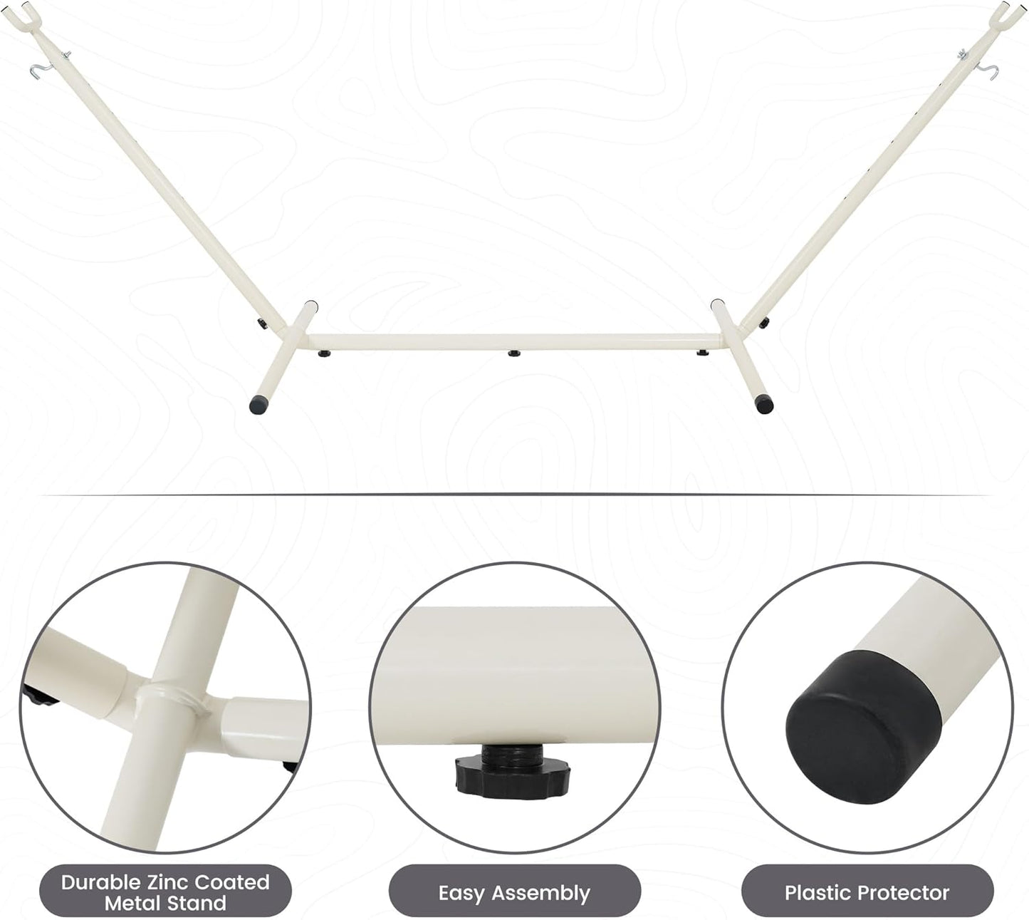 LazyDaze Hammocks Double Hammock with Stand - 2 Person Heavy Duty Outdoor Hammock for Adults, Includes Durable Steel Stand, Portable Carrying Bag and Pillow, Blue Stripes