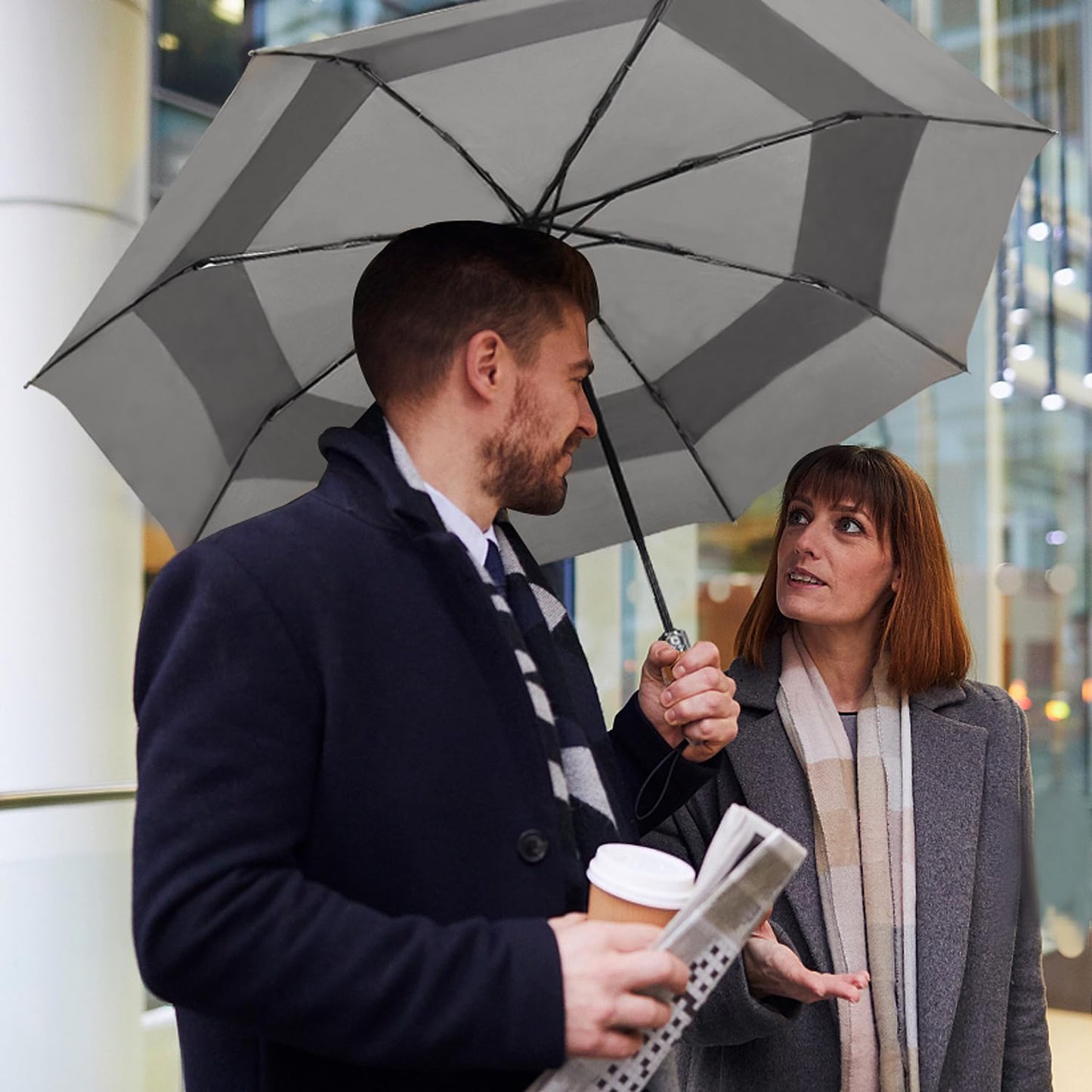 Lejorain Large Folding Golf Umbrella - Compact Mens Umbrellas Travel Rain and Windproof 54inch Collapsible Automatic Open Close Umbrella 210T Teflon Vented Double Canopy