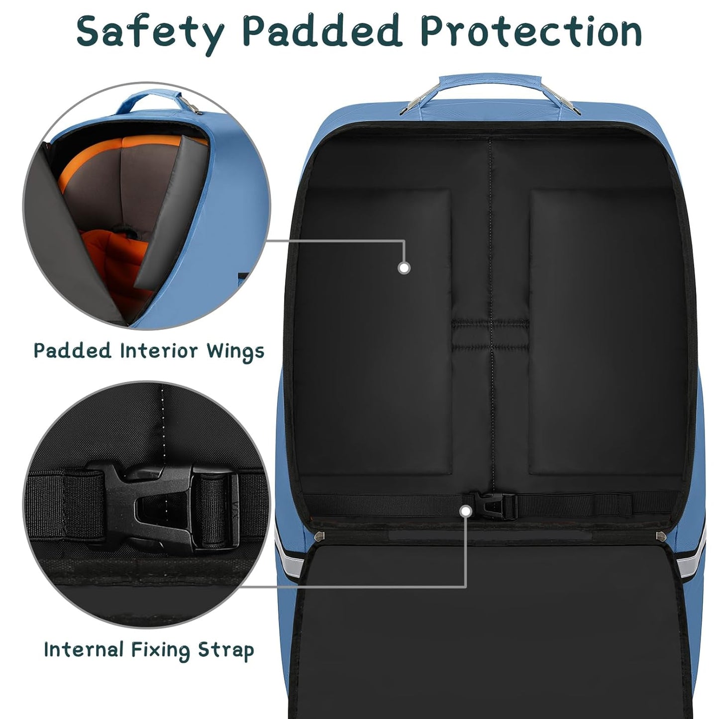 Car Seat Travel Bag - Padded Car Seat Carrier with Steel Cable Handle and Reflective Stripes, Large Durable Airport Gate Check Bag with Shoulder Strap