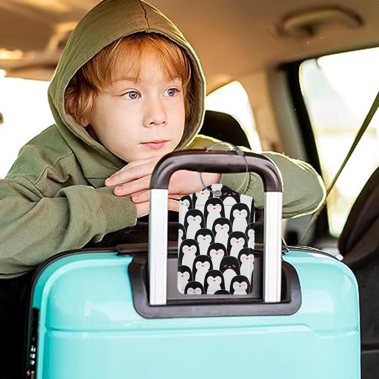 2Pcs Luggage Tag for Suitcase Penguin Animals Cute Luggage Tag with Privacy Flap & Name ID Label & Metal Loop, Travel Suitcase Tags for Women