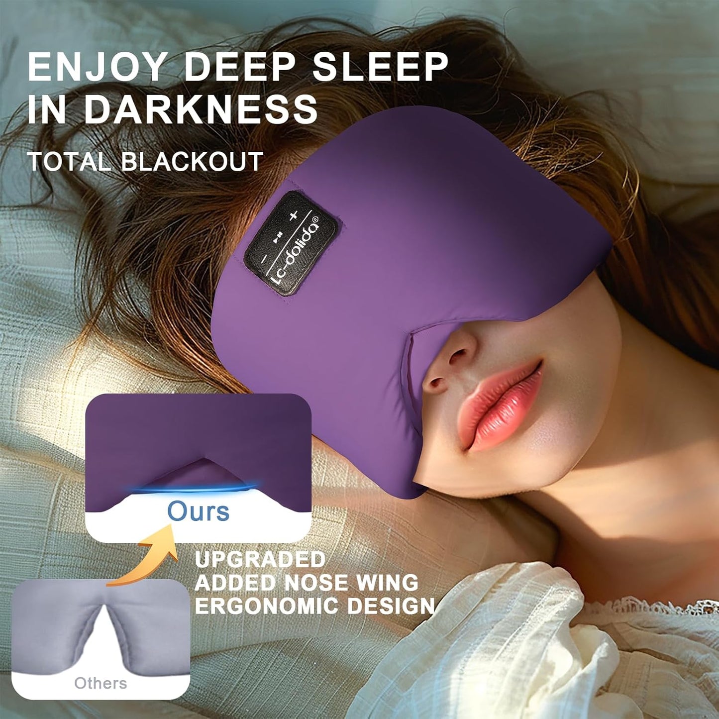 LC-dolida Sleep Mask with Bluetooth Headphones, Ice Silk Sleep Headphones with Bluetooth 5.4, Total Blackout Eye Mask for Sleeping, Soft Sleep Mask for Women Men, All Night Sleep, Travel(Purple)