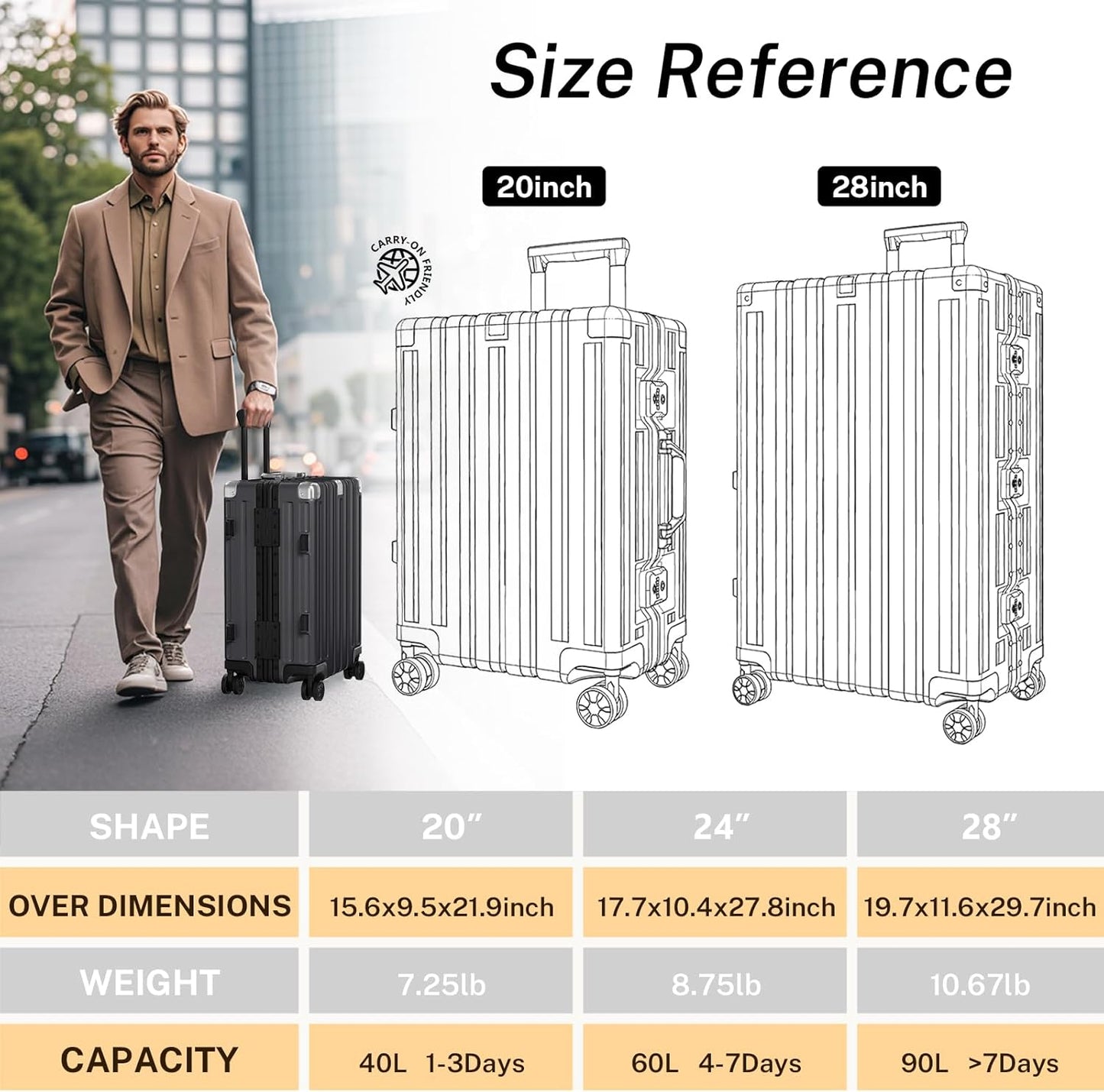 Krute Luggage 24 Inch Aluminum Frame Zipperless Suitcase with Spinner Wheels Checked Luggage PC+ABS Lightweight Hardshell