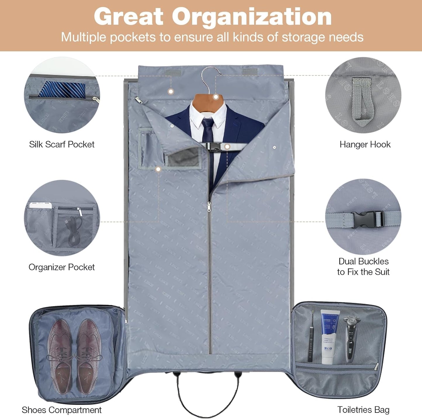 Garment Bags with Wheels, Garment Convertible Weekender Bags, Large Garment Bags for Travel, Duffle Luggage Bag Garment Bag(Grey)