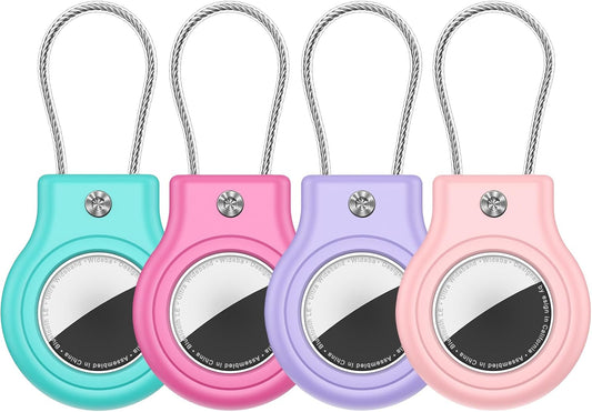 Waterproof Airtag Holder,4 Pack Airtag Case with Secure Lock,Airtags Keychain for Apple Airtag,Anti-Lost Protective Case Air tag Accessories for GPS Tracker Luggage,Key,Pet-Rose Pink/Green/Pink/Purple