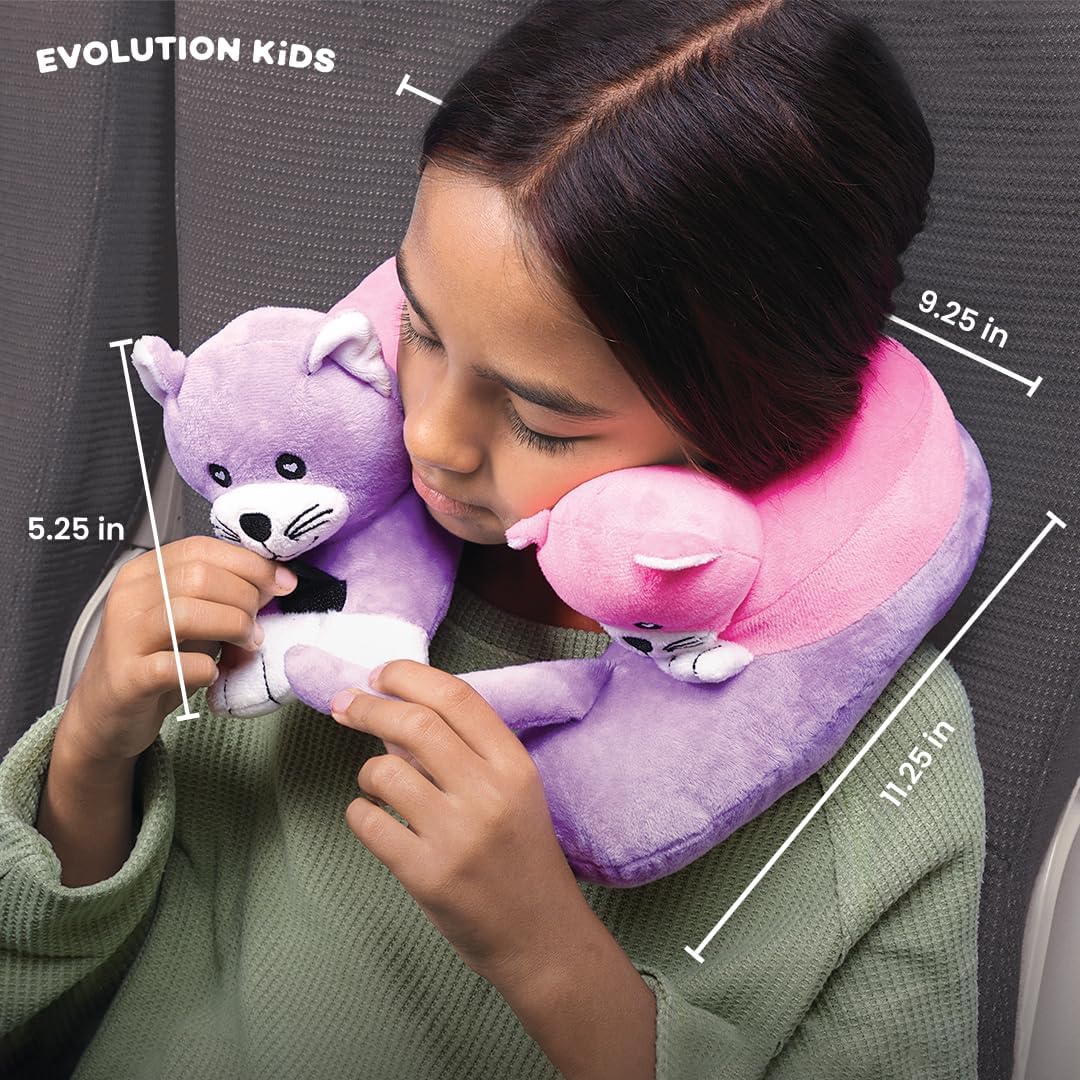 Cabeau Airplane Travel Pillow for Kids – Evolution Kids – Neck Support for Sleeping on Airplanes, Trains, and Cars – Cute, Cozy, and Cuddly Animal Pal for On-The-Go Journeys (Puppies)