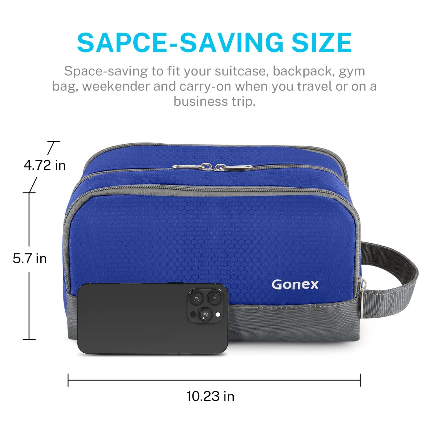 Gonex Travel Toiletry Bag Nylon, Dopp Kit Shaving Bag Toiletry Organizer Blue